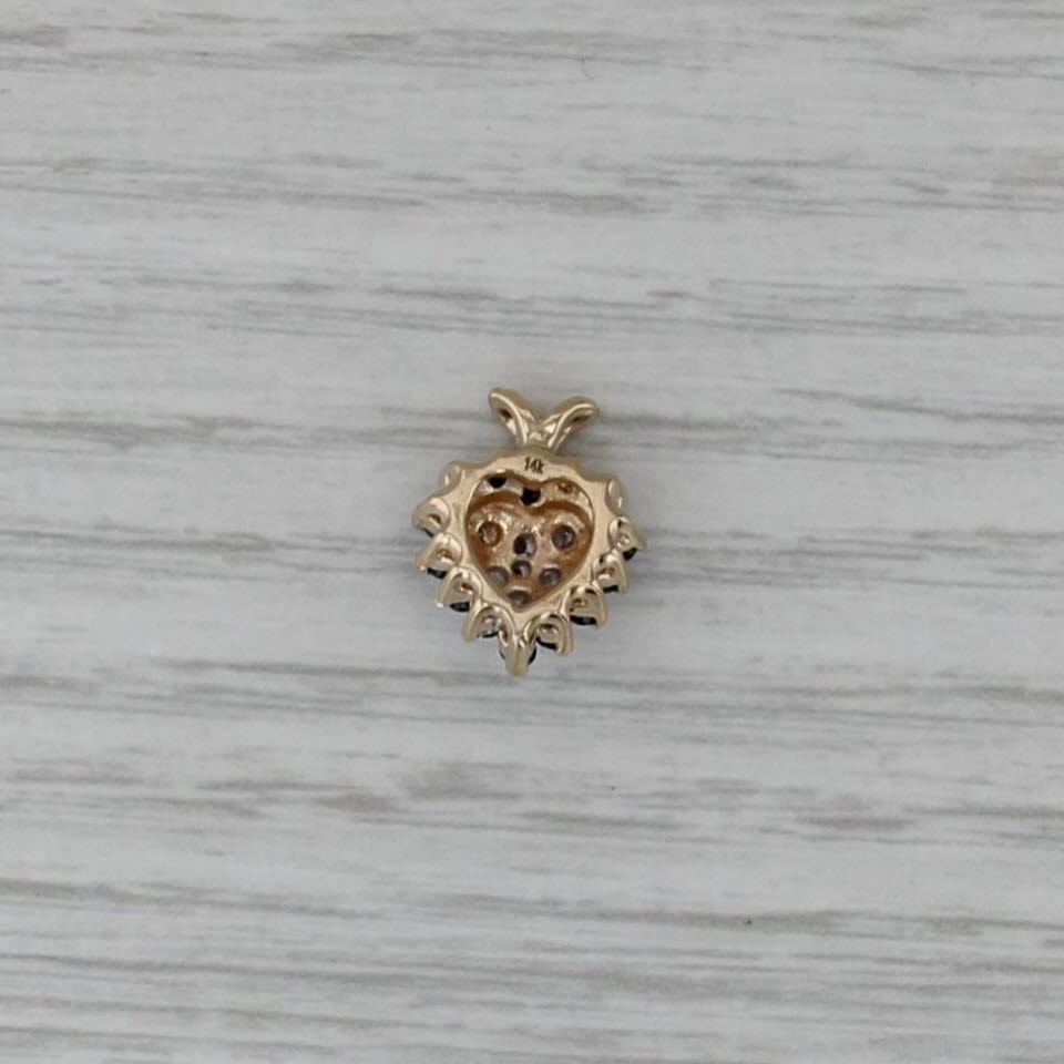 Blue Sapphire Diamond Heart Pendant 14k Yellow Gold Small Drop