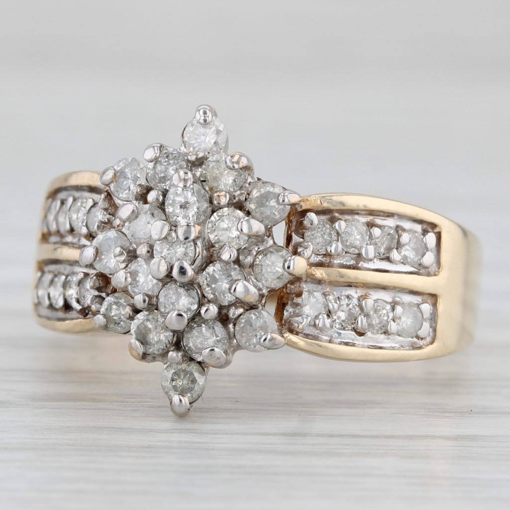 Gray 0.76ctw Diamond Cluster Ring 10k Yellow Gold Size 9