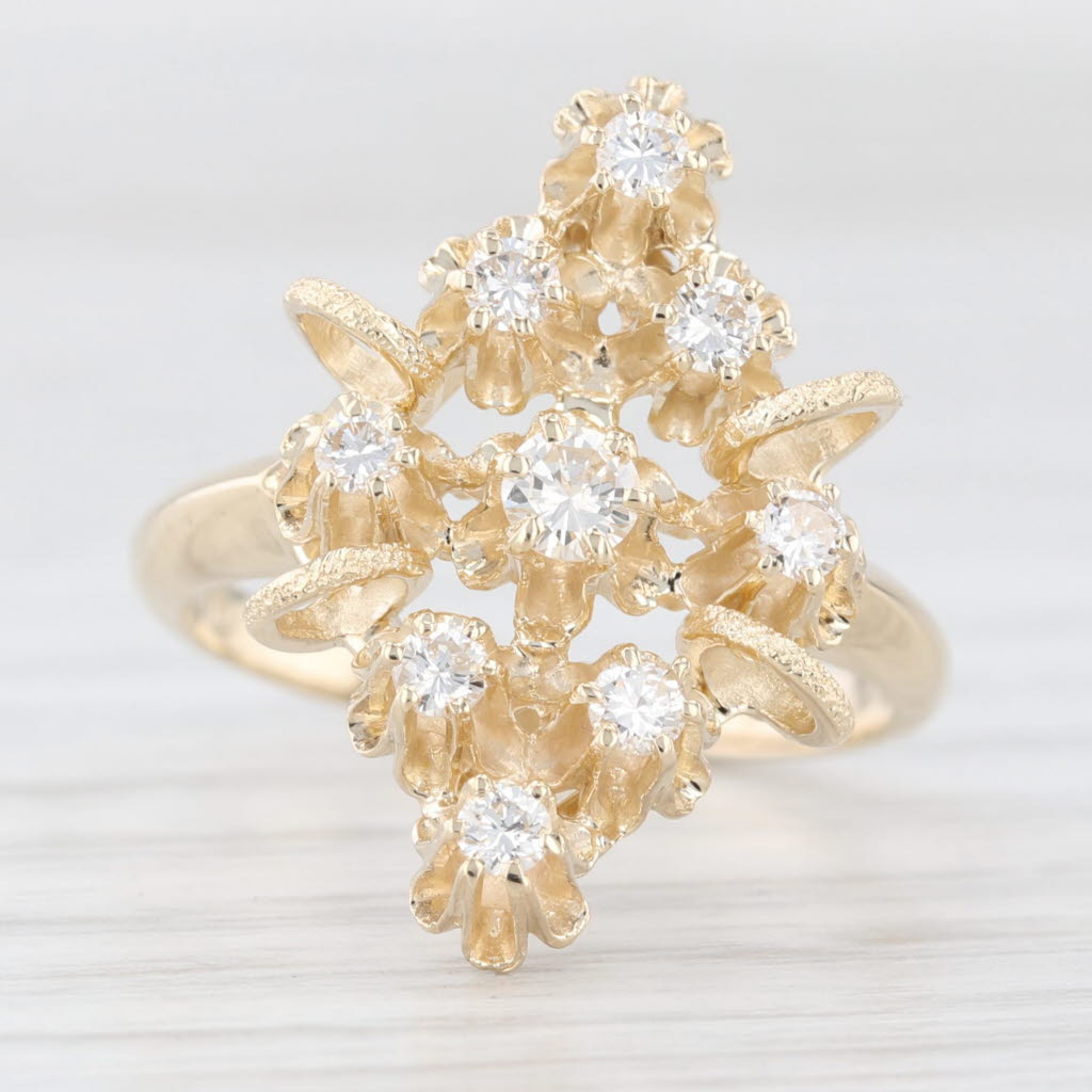 Light Gray 0.36ctw Diamond Cluster Ring 14k Yellow Gold Size 6.25 Cocktail