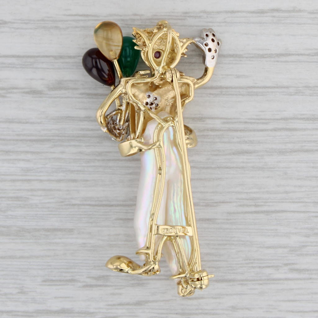 Gray Clown Balloons Brooch 18k Gold Diamond Citrine Emerald Cultured Pearl Yvel Pin