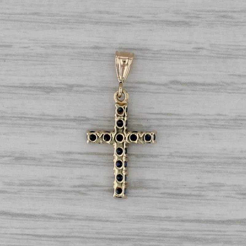 0.50ctw Blue Sapphire Cross Pendant 14k Yellow Gold Small Drop
