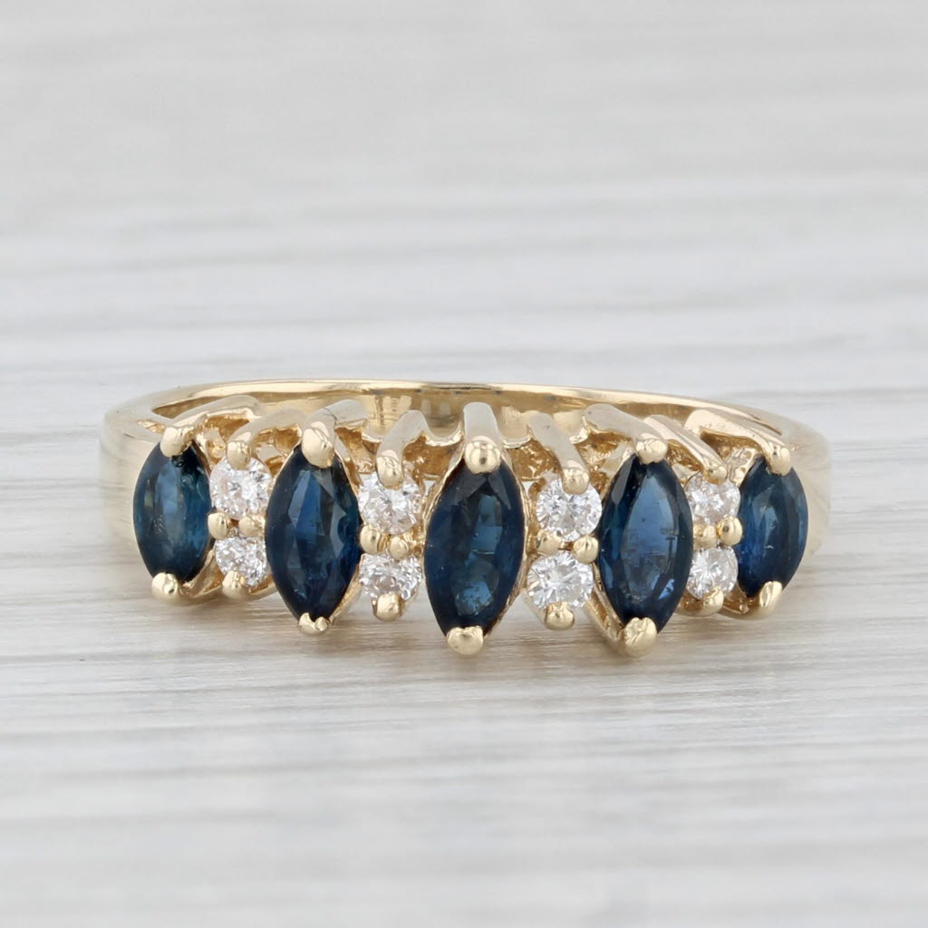 Light Gray 0.84ctw Blue Sapphire Diamond Ring 14k Yellow Gold Tiered Stackable Size 6