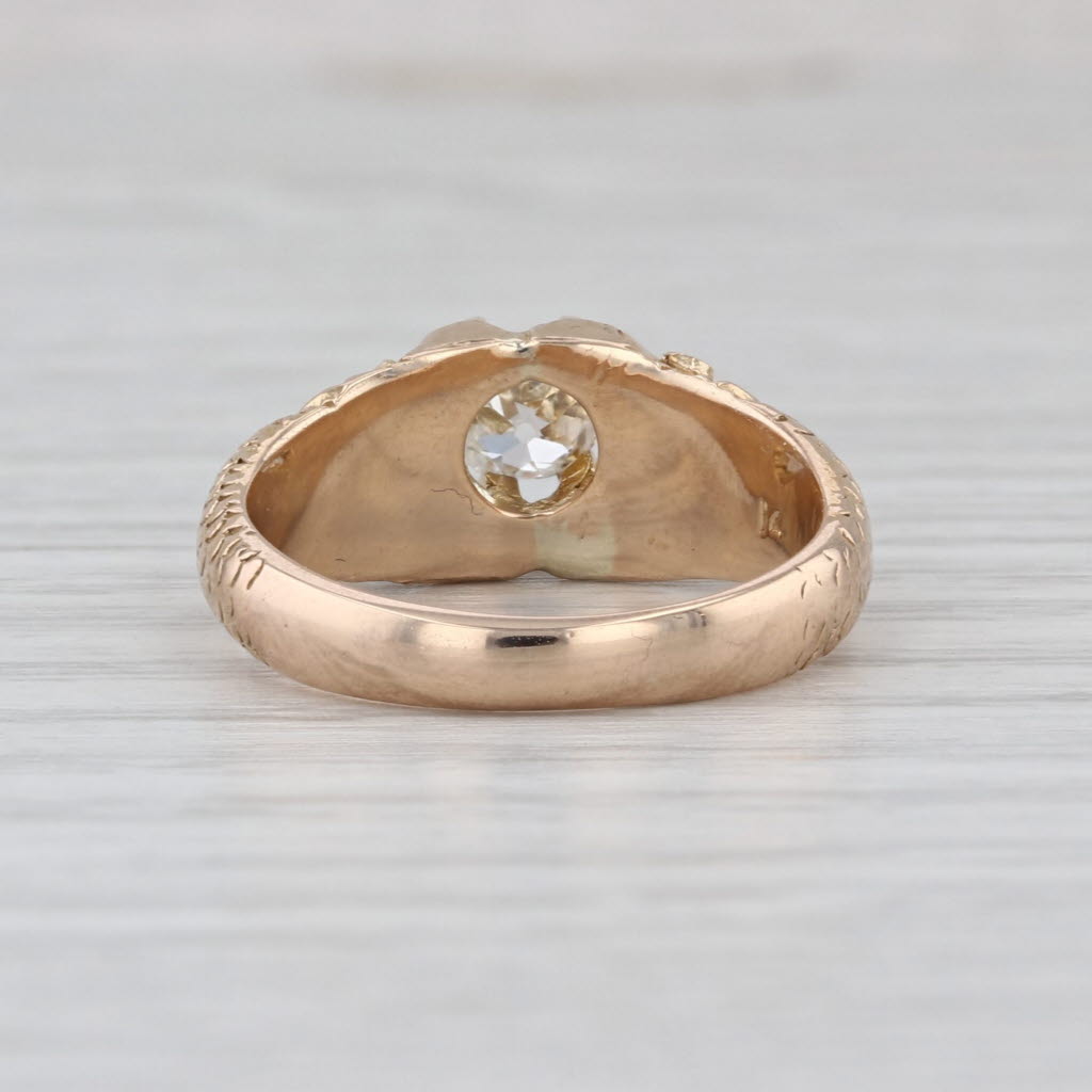 Antique 0.40ct Old Mine Cut Diamond Soliaire Engagement Ring 14k Gold Emeralds