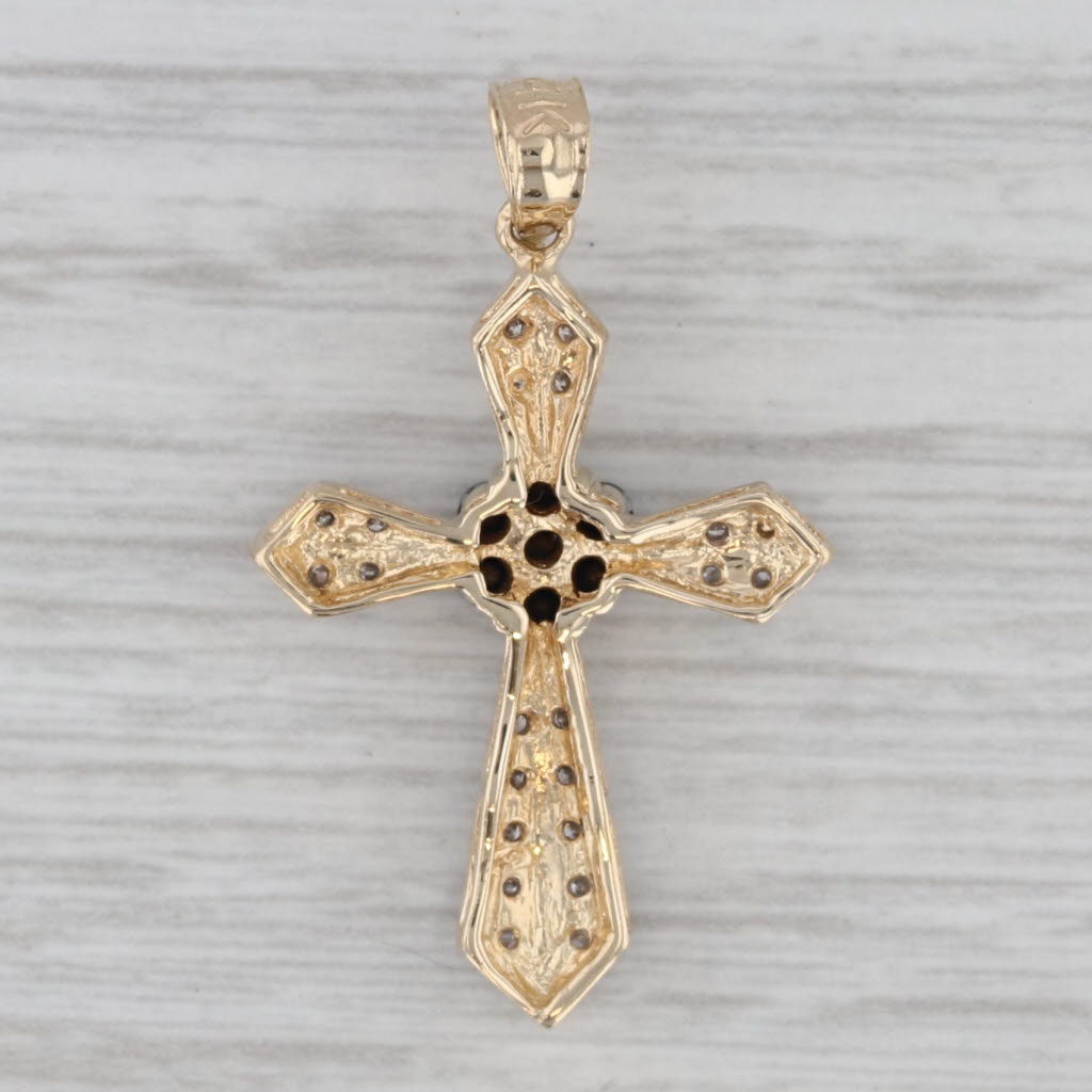 Gray 0.29ctw Black White Diamond Cross Pendant 14k Yellow Gold