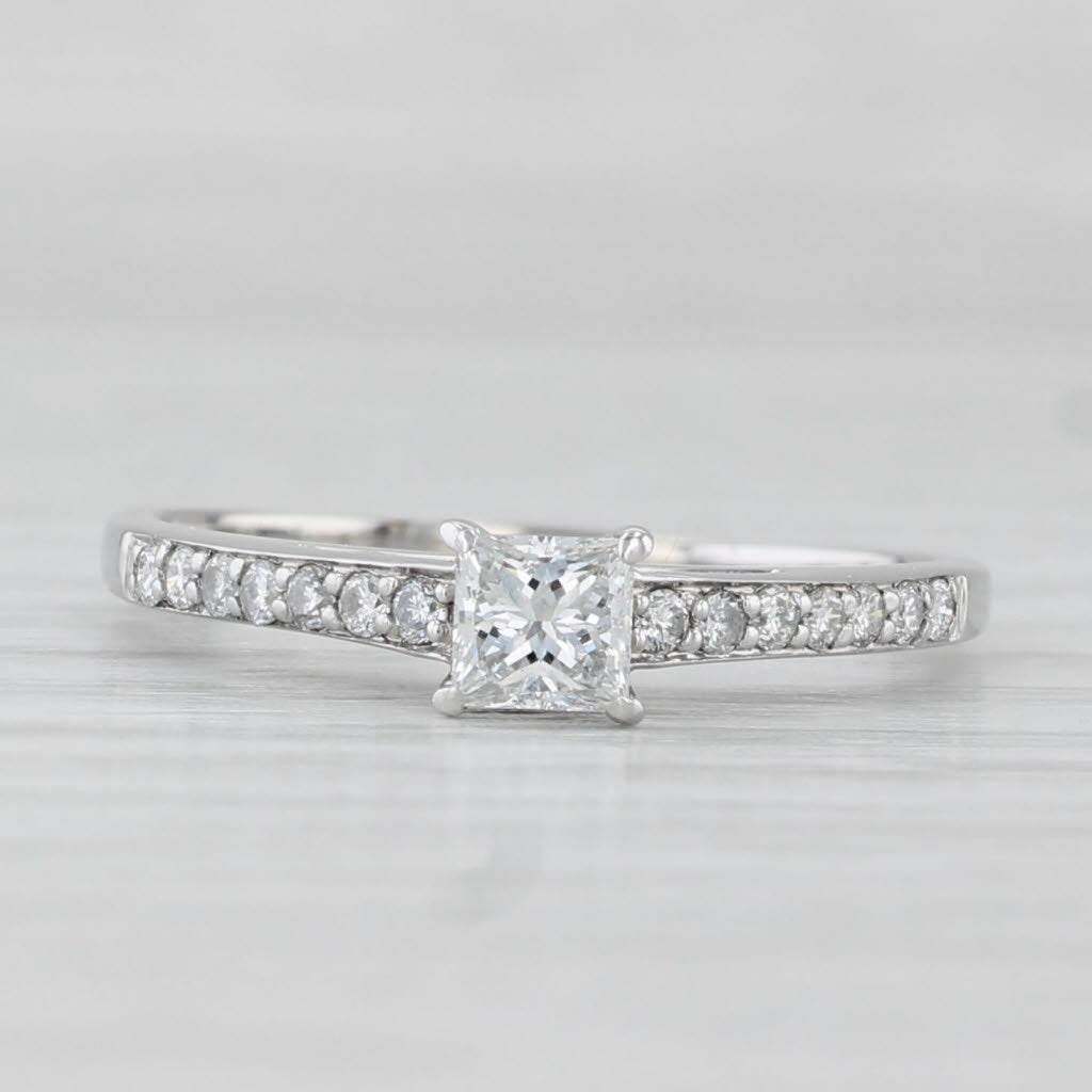 Light Gray 0.48ctw Princess Diamond Engagement Ring 18k White Gold Size 7.5