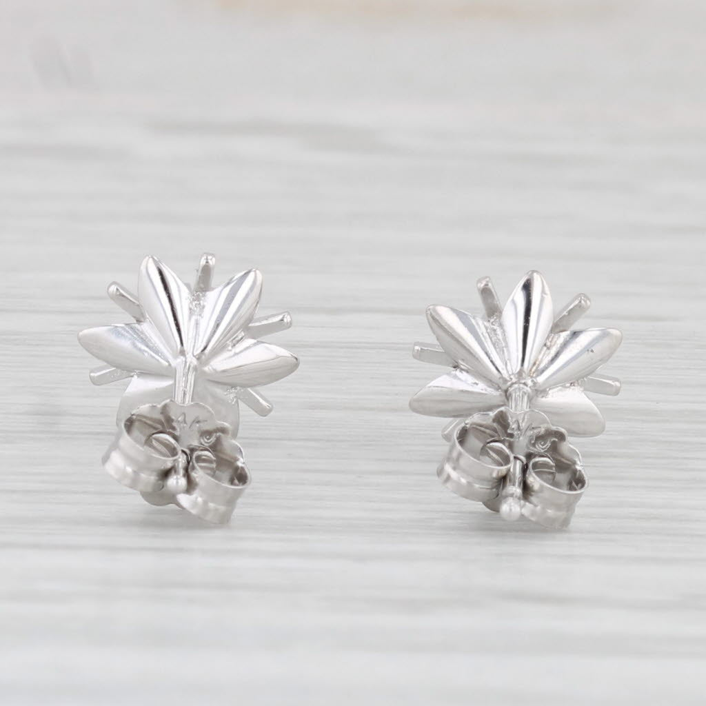 Light Gray Vintage Solitaire VS2 Diamond Flower Stud Earrings 14k White Gold Studs