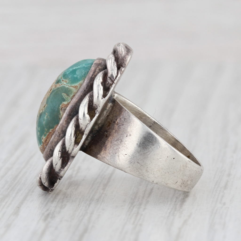 Vintage Native American Green Turquoise Ring Sterling Silver Artisan HMS Size 7