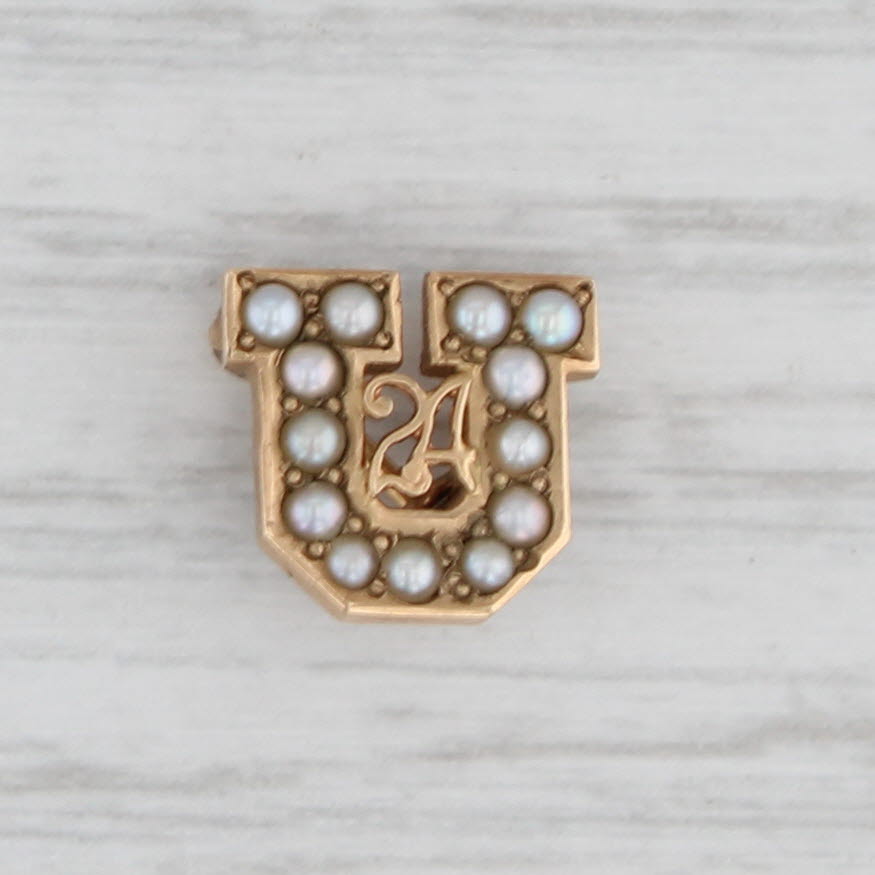 Light Gray Utah 1924 Pin 14k Yellow Gold Pearls Class School Keepsake Lapel