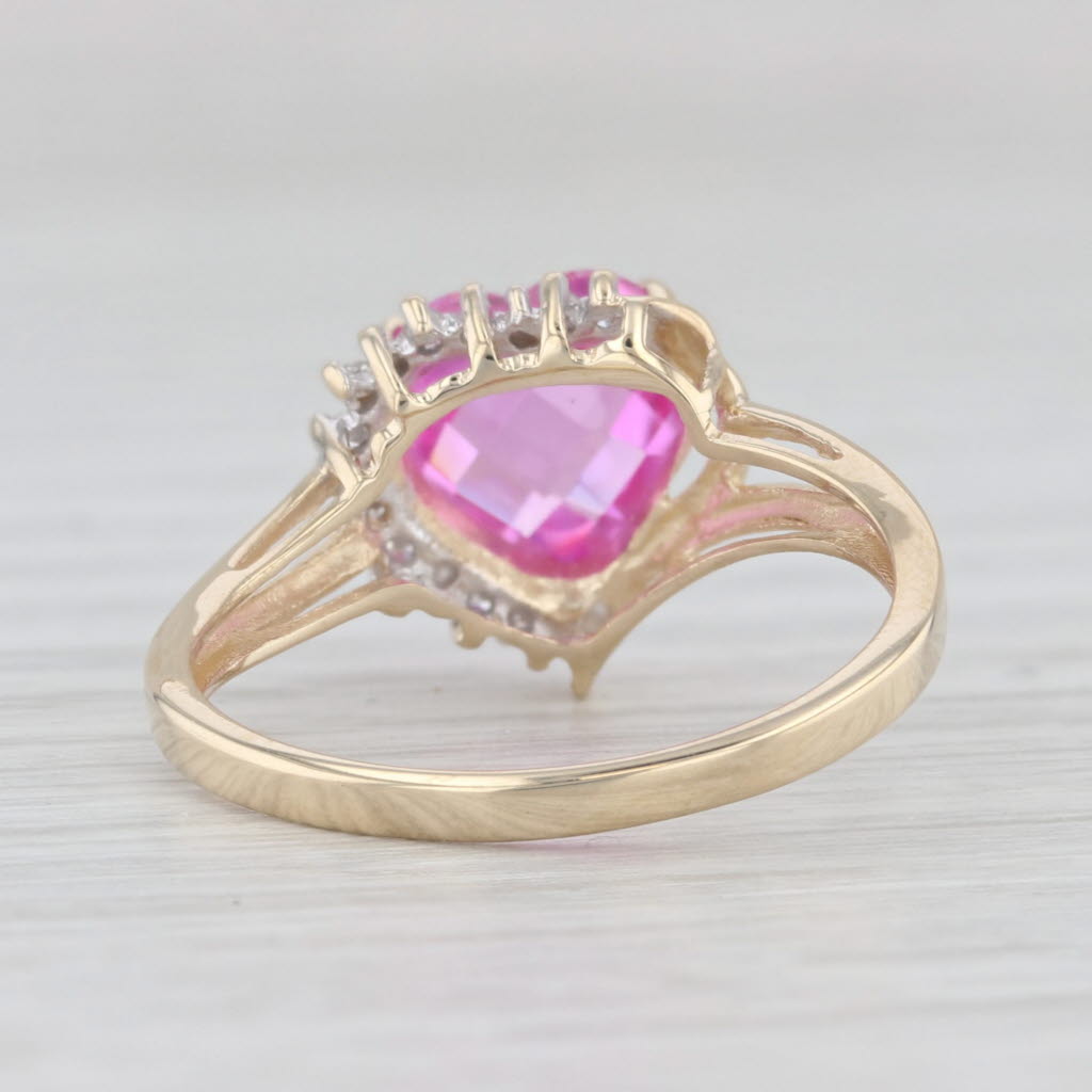 Light Gray 2.02ctw Lab Created Pink Sapphire Diamond Halo Heart Ring 10k Yellow Gold