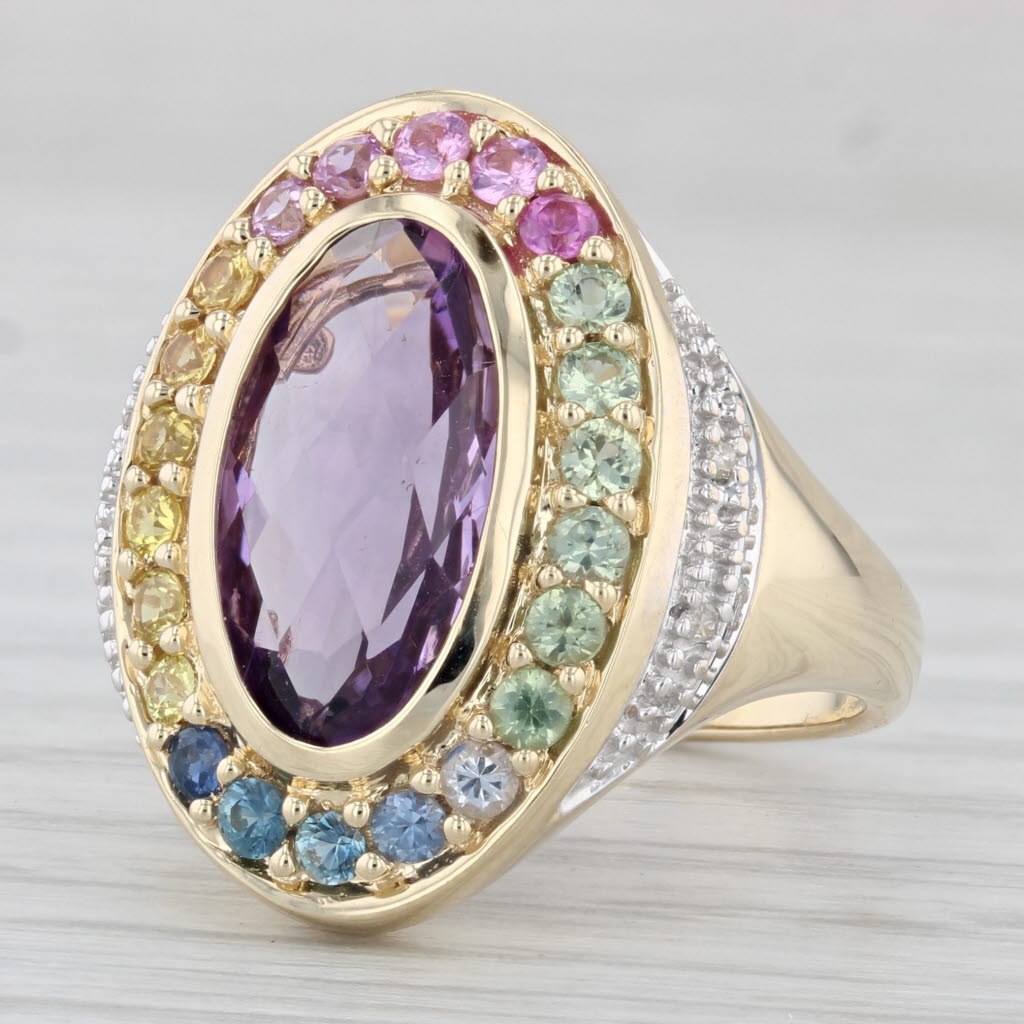 Gray 4.50ctw Oval Amethyst Sapphire Halo Ring 14k Gold Size 7.25 Cocktail Diamond