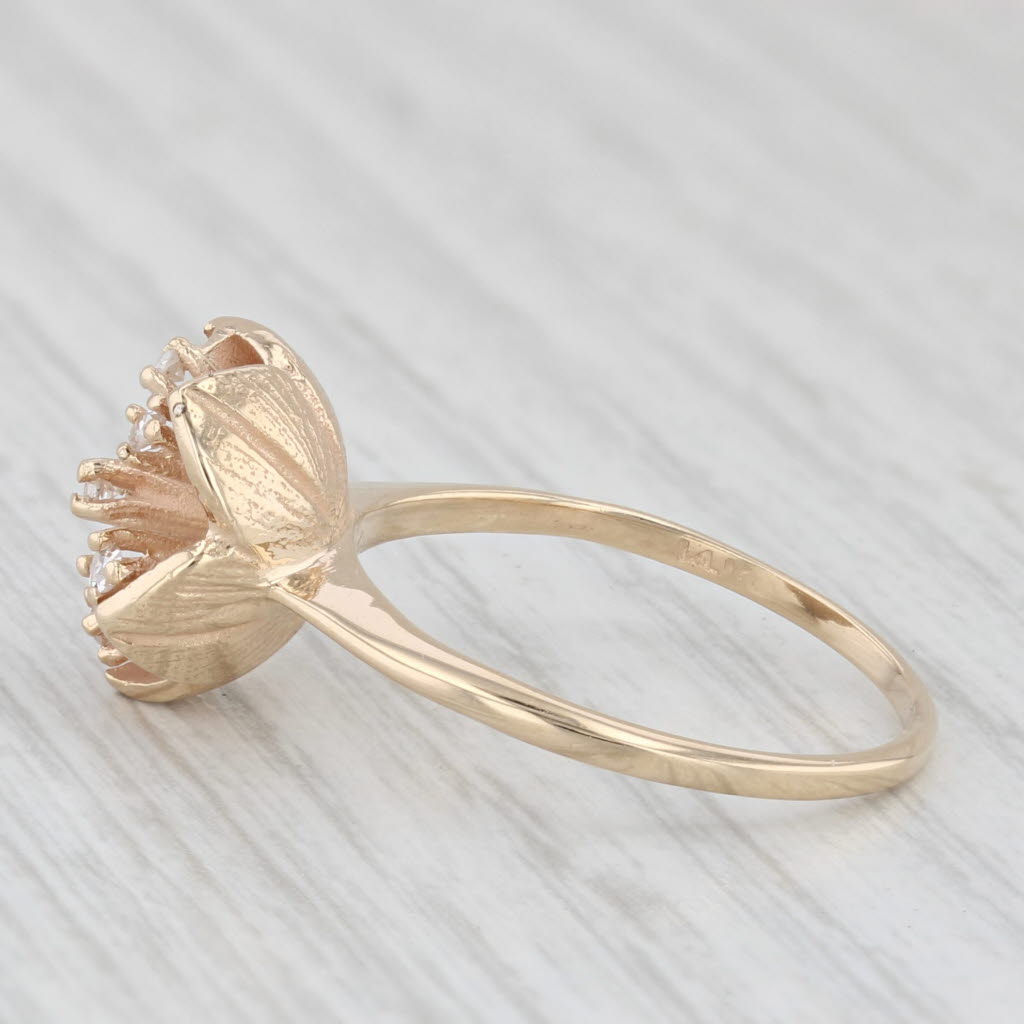 Light Gray Diamond Flower Ring 14k Yellow Gold Size 7.5 Floral