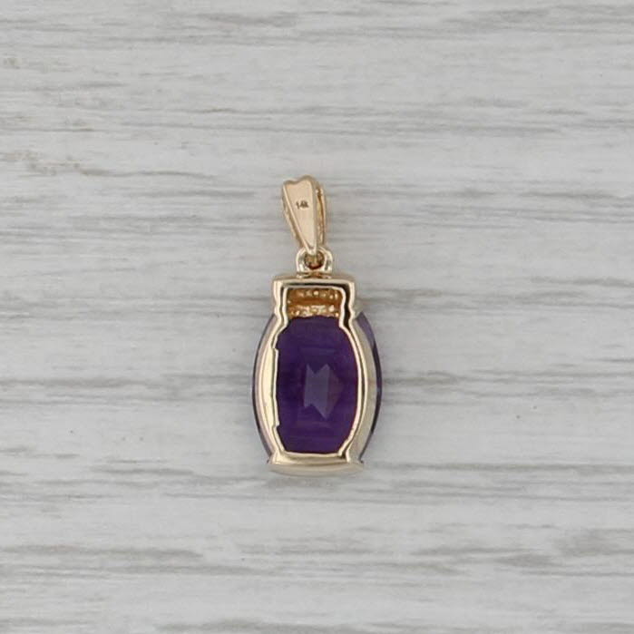 3.25 Cushion Solitaire Amethyst Pendant 14k Yellow Gold Diamond Accents Drop