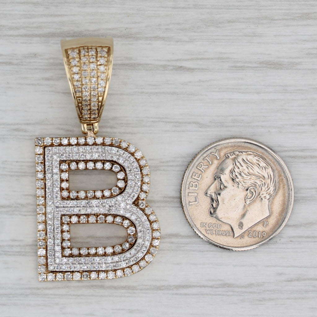 Gray 1.50ctw Diamond Letter Initial B Pendant 10k Yellow Gold