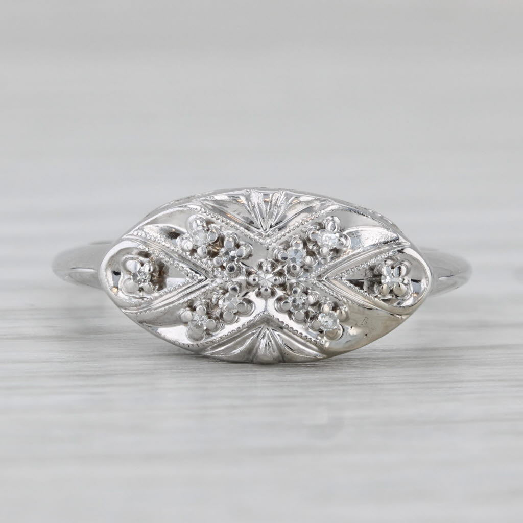 Gray Vintage Diamond Princess Ring 14k White Gold Size 7.5