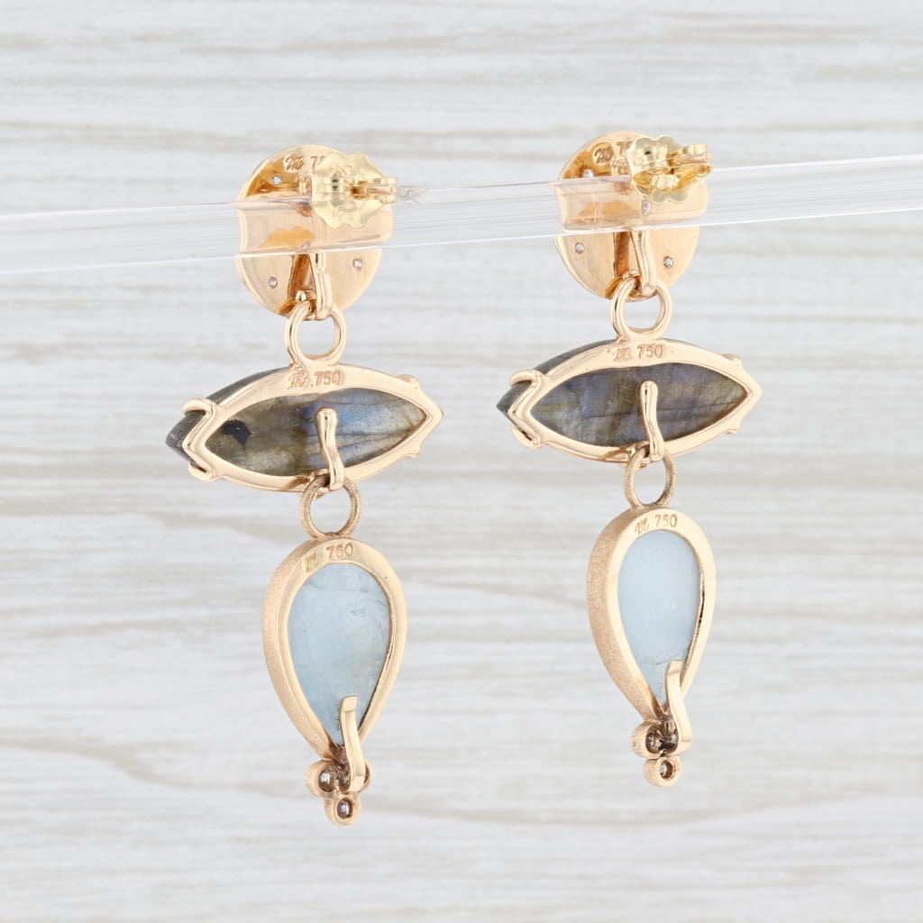New Nina Wynn Dangle Earrings 18k Yellow Gold Diamond Labradorite Aquamarine