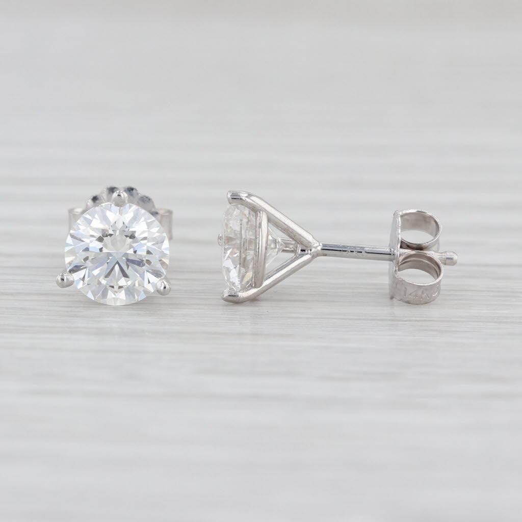 IGI 2.02ctw VS1 Lab Grown Diamond Stud Earrings 14k White Gold Solitaire Studs