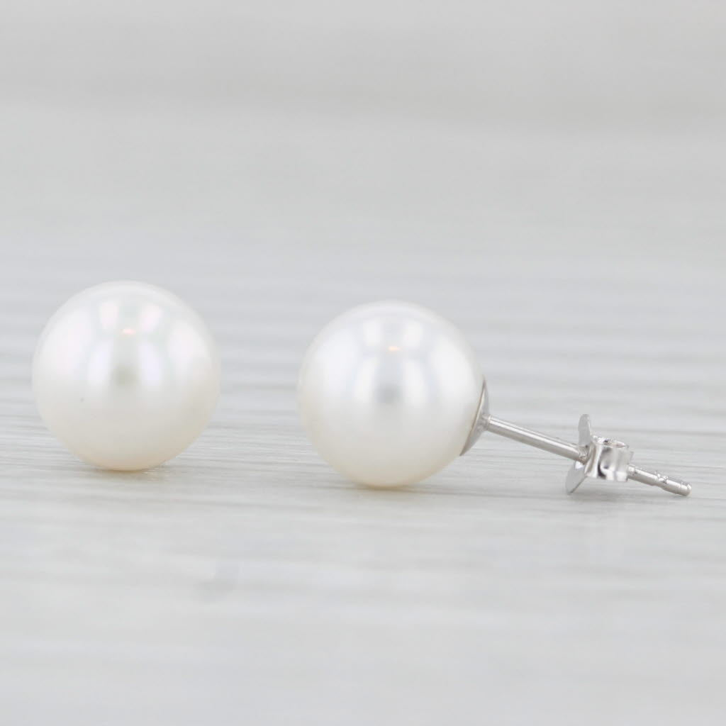Light Gray New Cultured Pearl Stud Earrings 14k White Gold 7.5-8mm