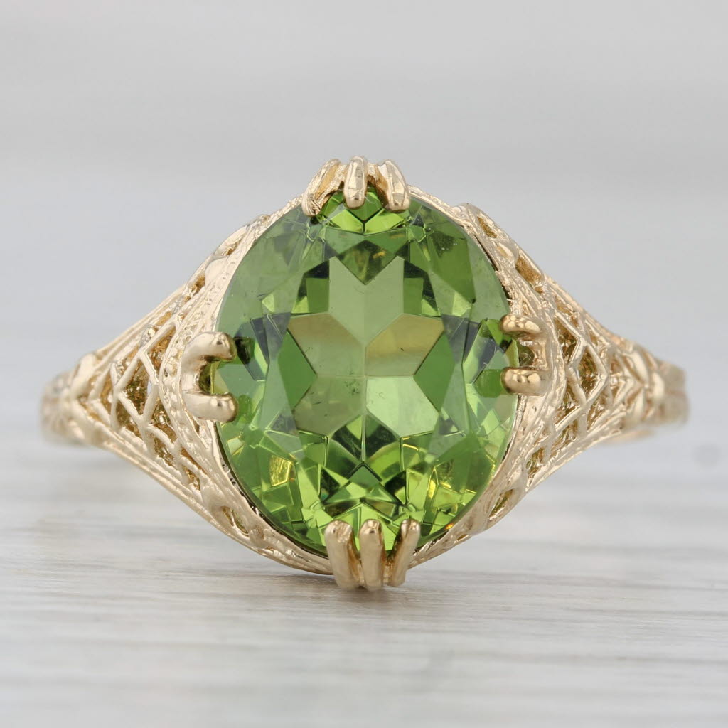 Gray Lab Created Green Spinel Ring 10 Yellow Gold Filigree Size 11