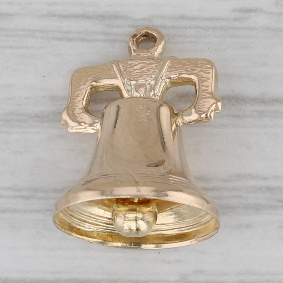 Gray Liberty Bell Souvenir Charm 14k Yellow Gold Souvenir Pendant Rings