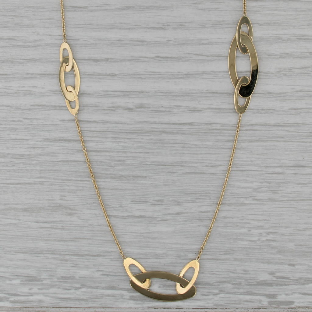 Roberto Coin Asymettrical Oval Link Stations Cable Chain Necklace 18k Gold 18"