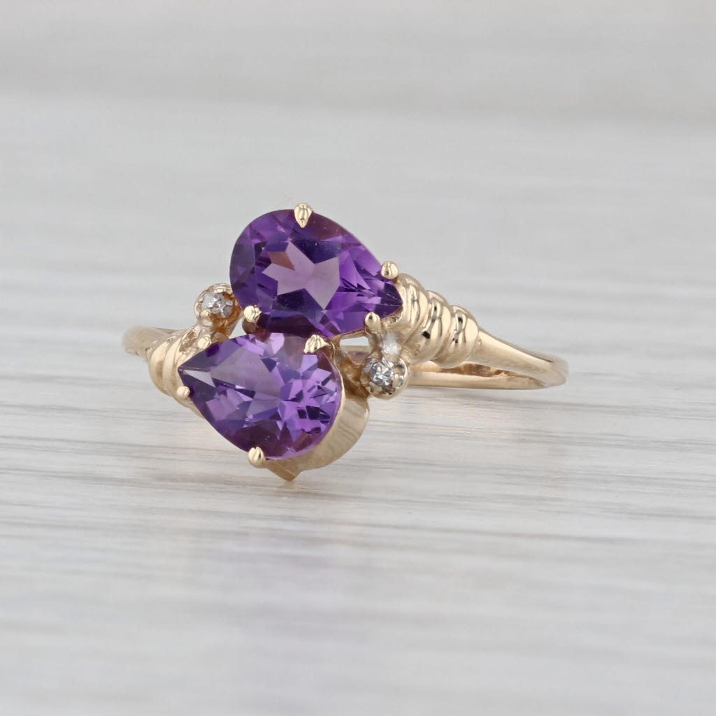 1.20ctw Pear Amethyst Diamond Bypass Ring 10k Yellow Gold Size 6.25
