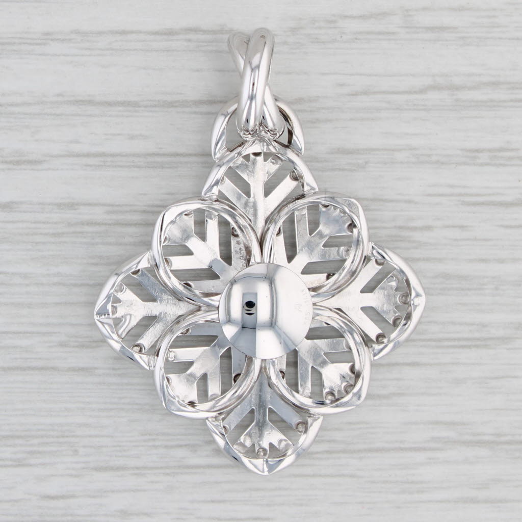 Light Gray Snowflake Flower Pendant 14k White Gold Statement