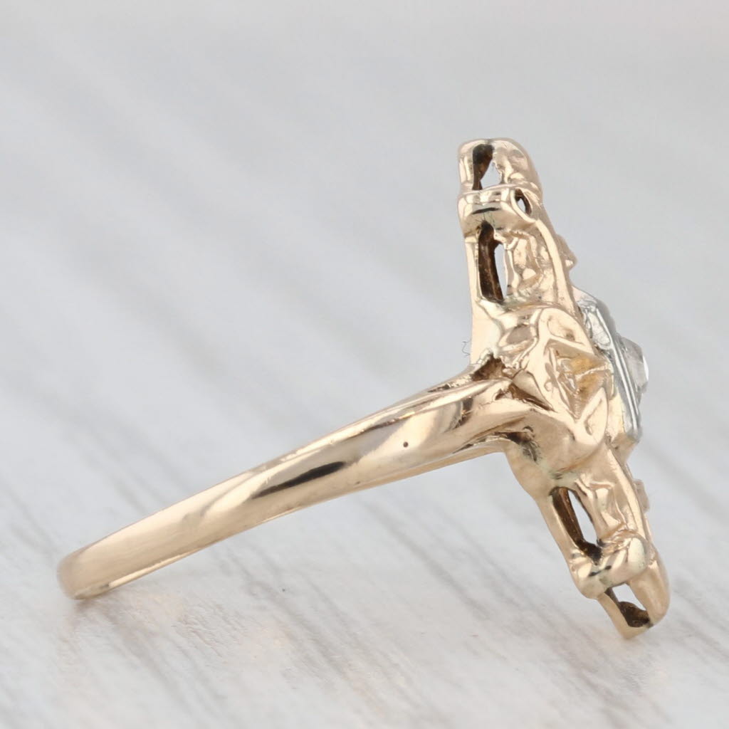 Light Gray Vintage Diamond Rose Cut Solitaire 14k Yellow White Gold Size 3.75