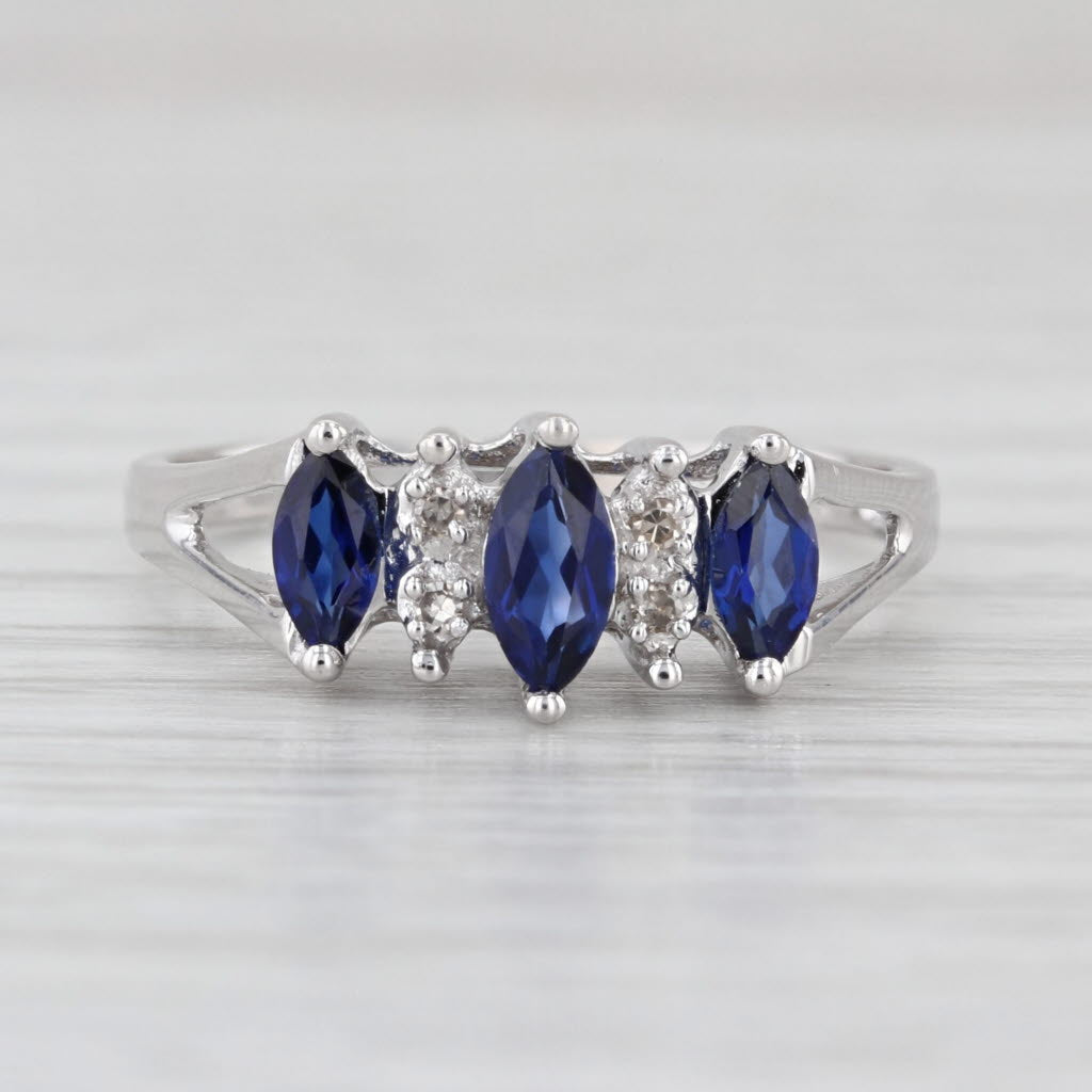 0.68ctw Lab Created Sapphires Diamond 3-Stone Ring 10k White Gold Size 7.25