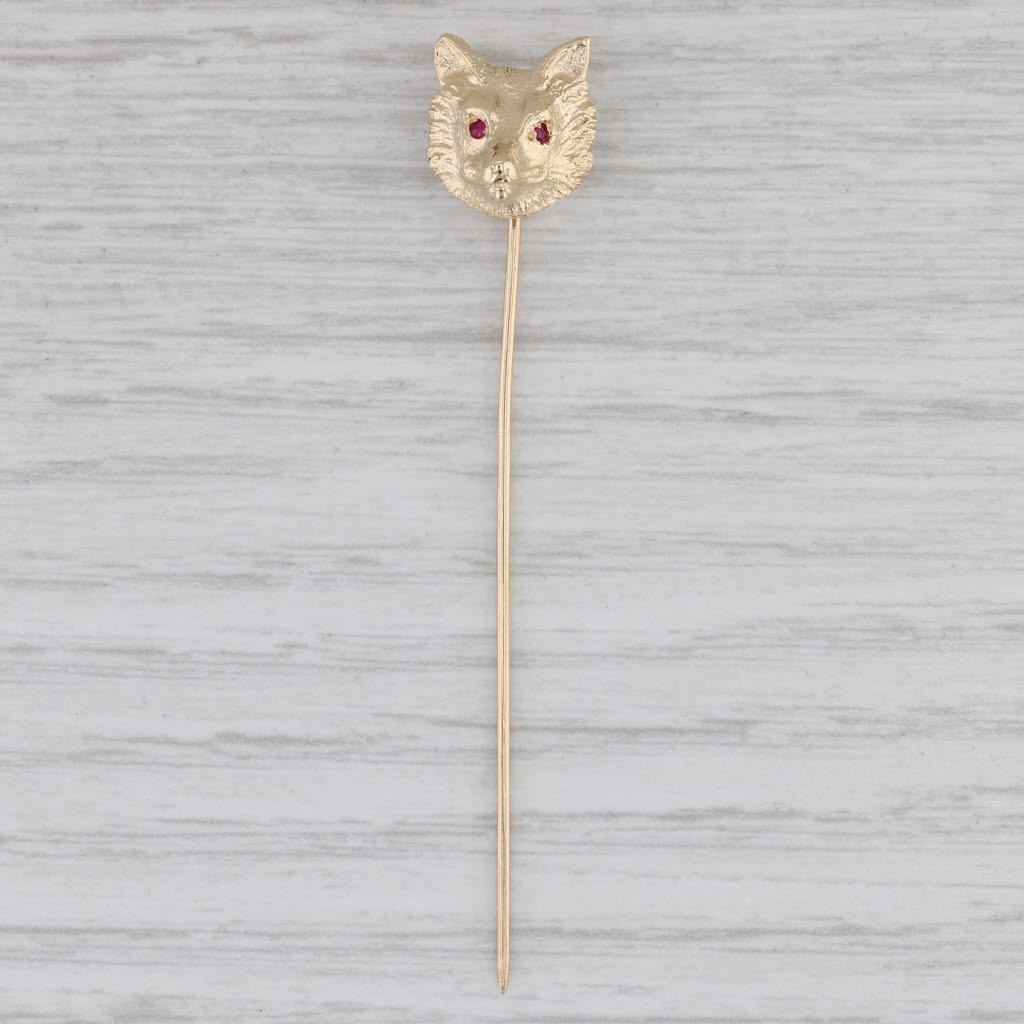 Gray Vintage Wolf Stickpin Ruby Eyes 14k Yellow Gold