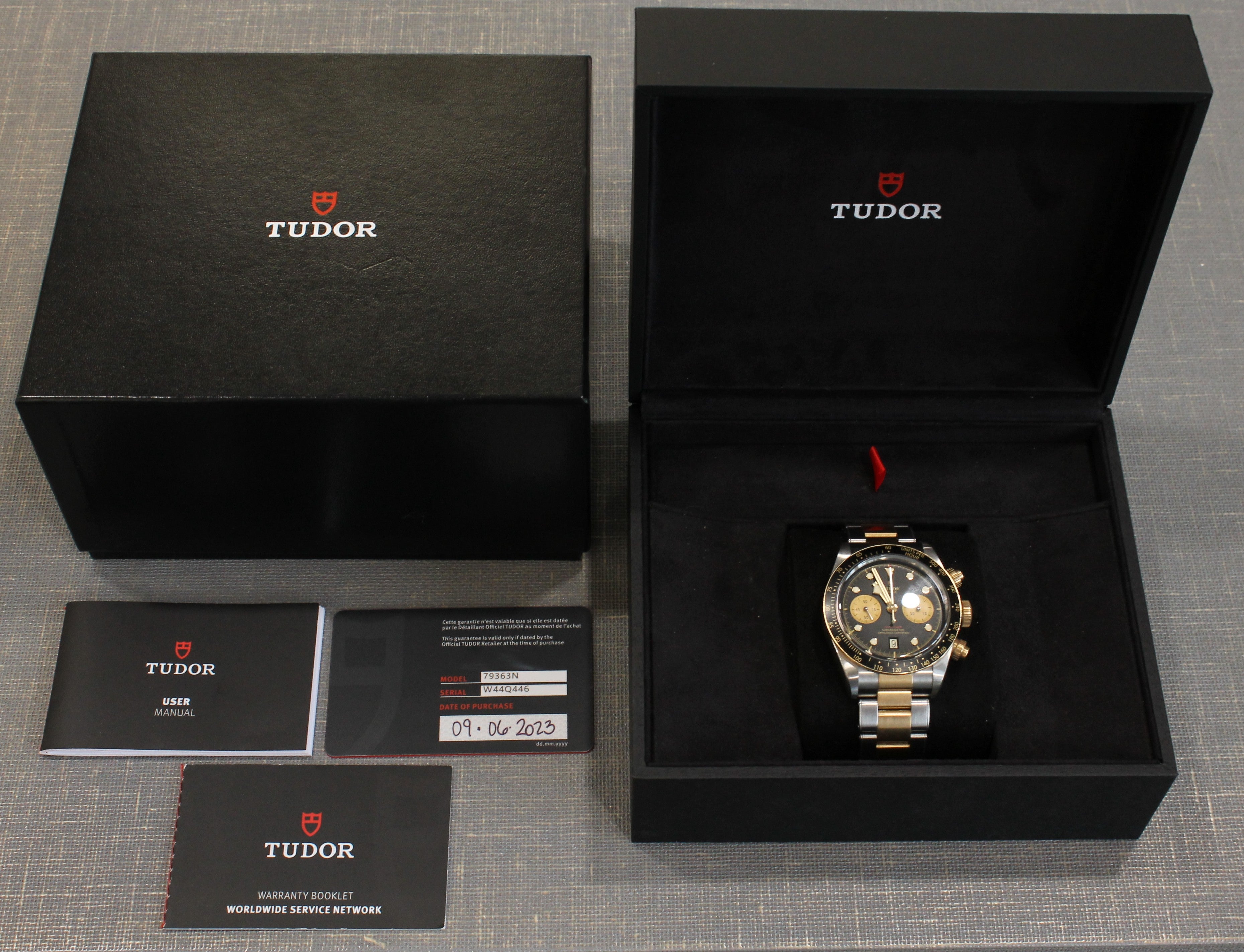 Tudor Black Bay Chrono S&G Mens 41mm Automatic Chronograph Watch Box Card
