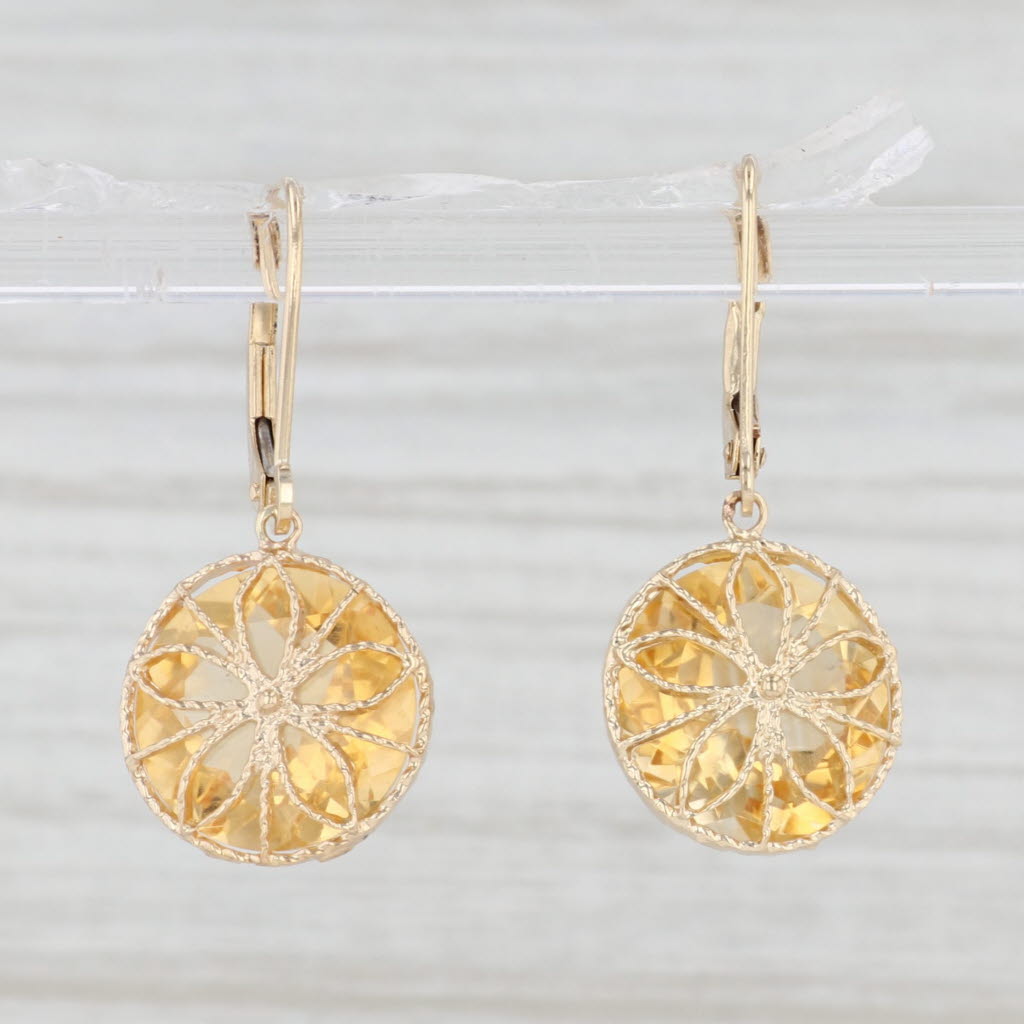 Light Gray 12.50ctw Orange Citrine Flower Dangle Earrings 14k Yellow Gold Leverbacks