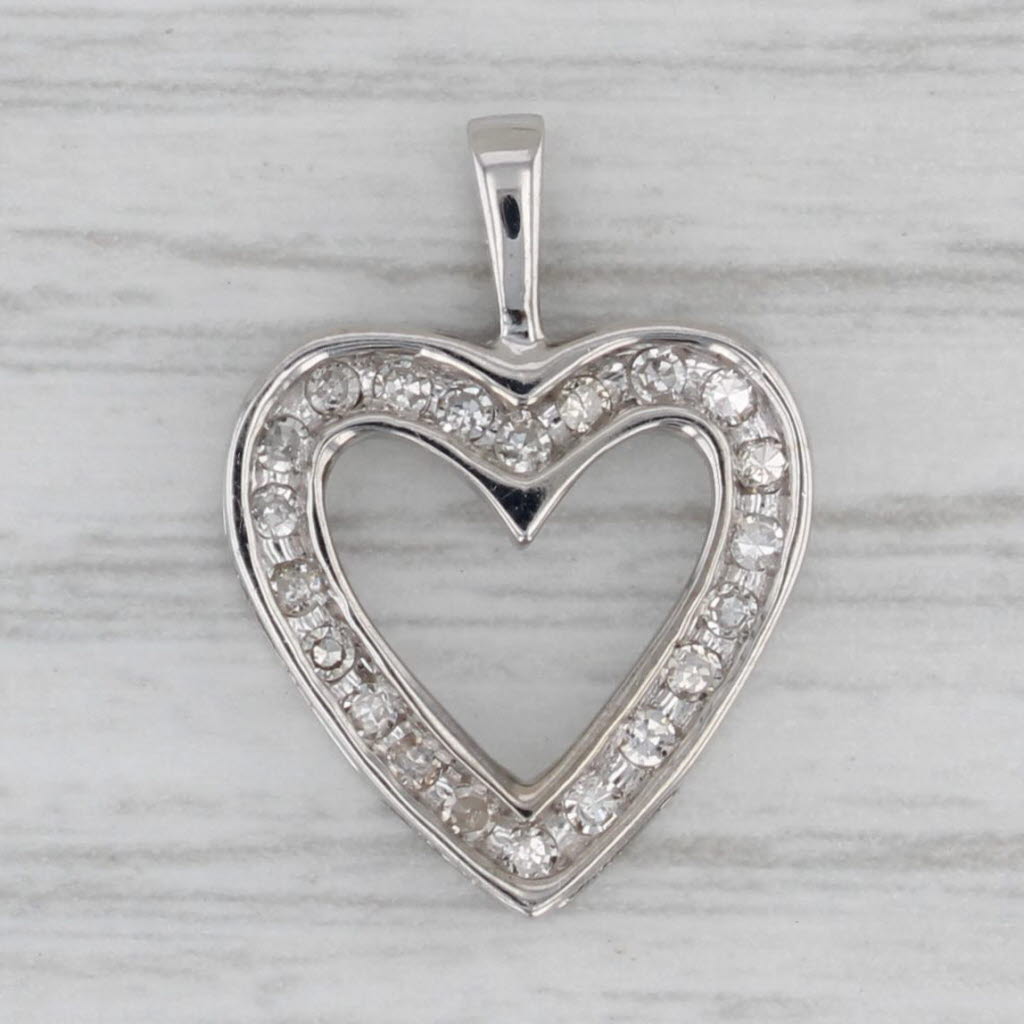 Gray 0.15ctw Diamond Open Heart Pendant 10k White Gold