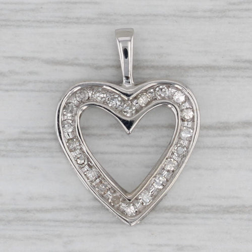 Gray 0.15ctw Diamond Open Heart Pendant 10k White Gold