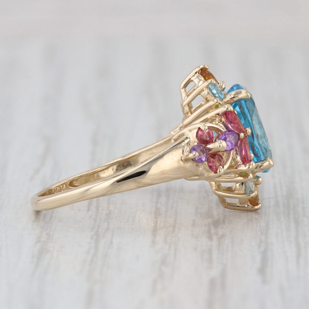 4.51ctw Blue Topaz Citrine Peridot Cluster Ring 14k Gold Size 8.25 Cocktail