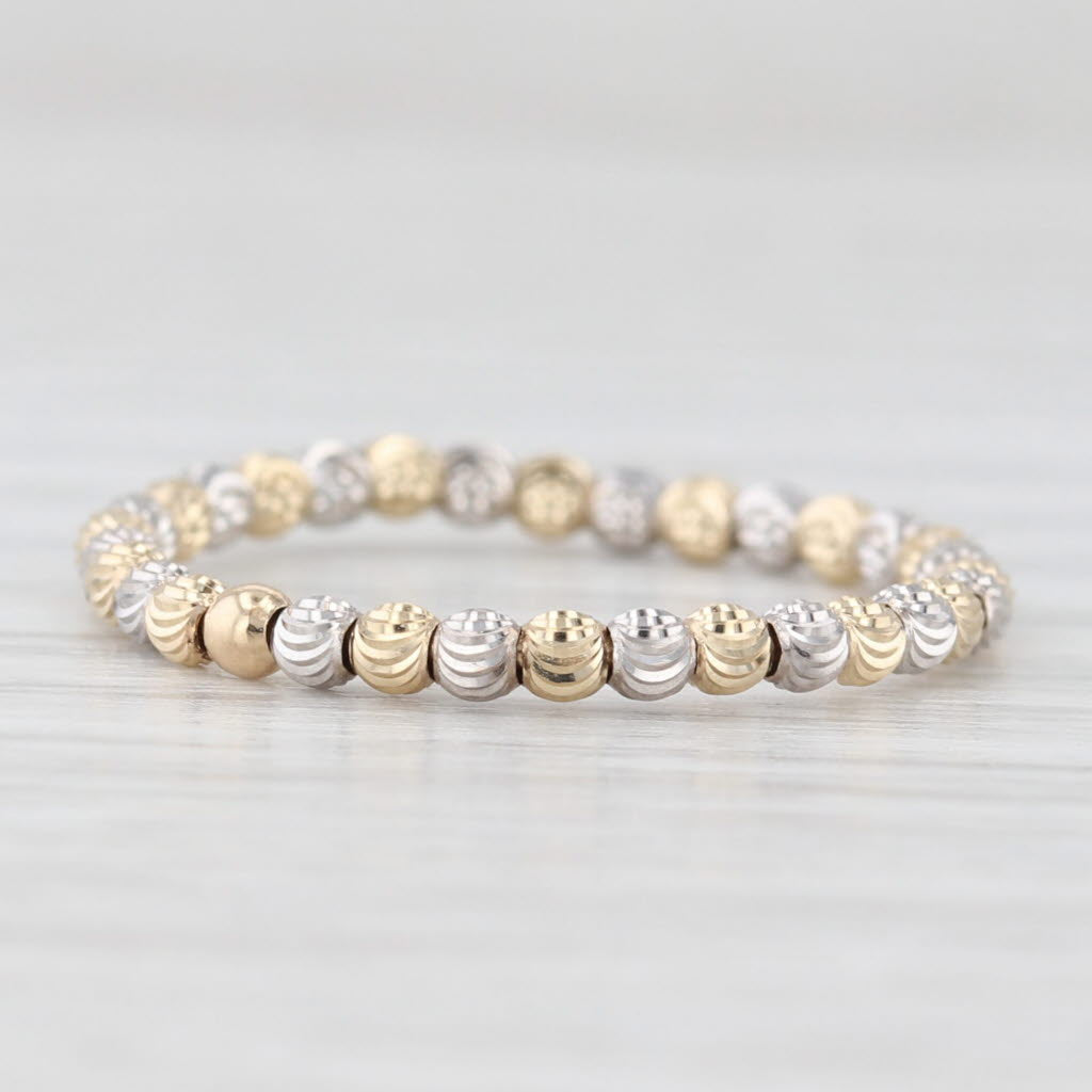 Light Gray 2-Toned Bead Ring 14k Yellow White Gold Stackable Size 7 Band Beads Spin