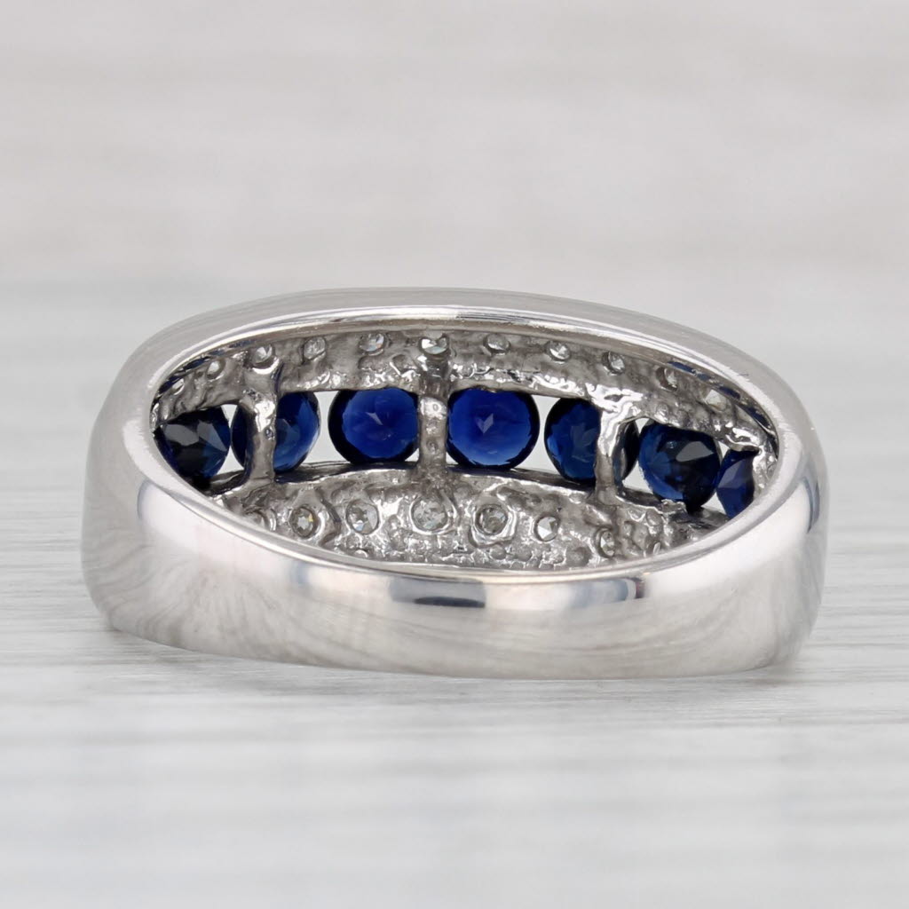 Light Gray 1.38ctw Blue Lab Created Sapphire Diamond Ring 10k White Gold Size 7 Band