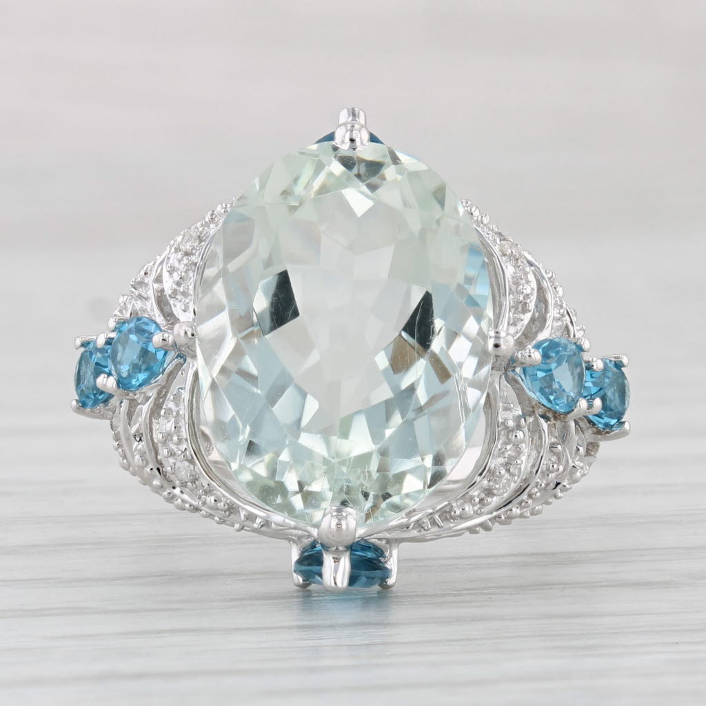 Light Gray 10.60ctw Green Amethyst Prasiolite Blue Topaz 14k White Gold Size 6 Cocktail