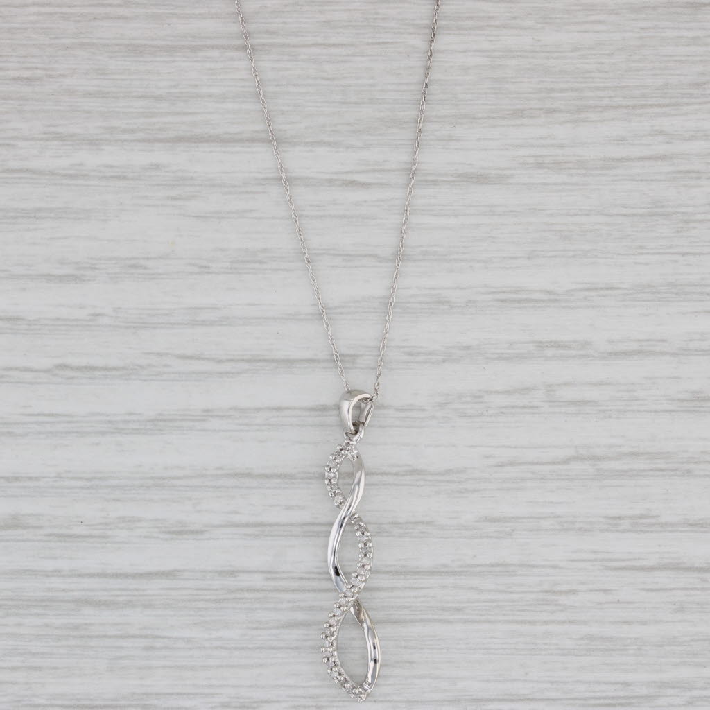 Gray Diamond Twist Drop Pendant 10k White Gold 18" Rope Chain