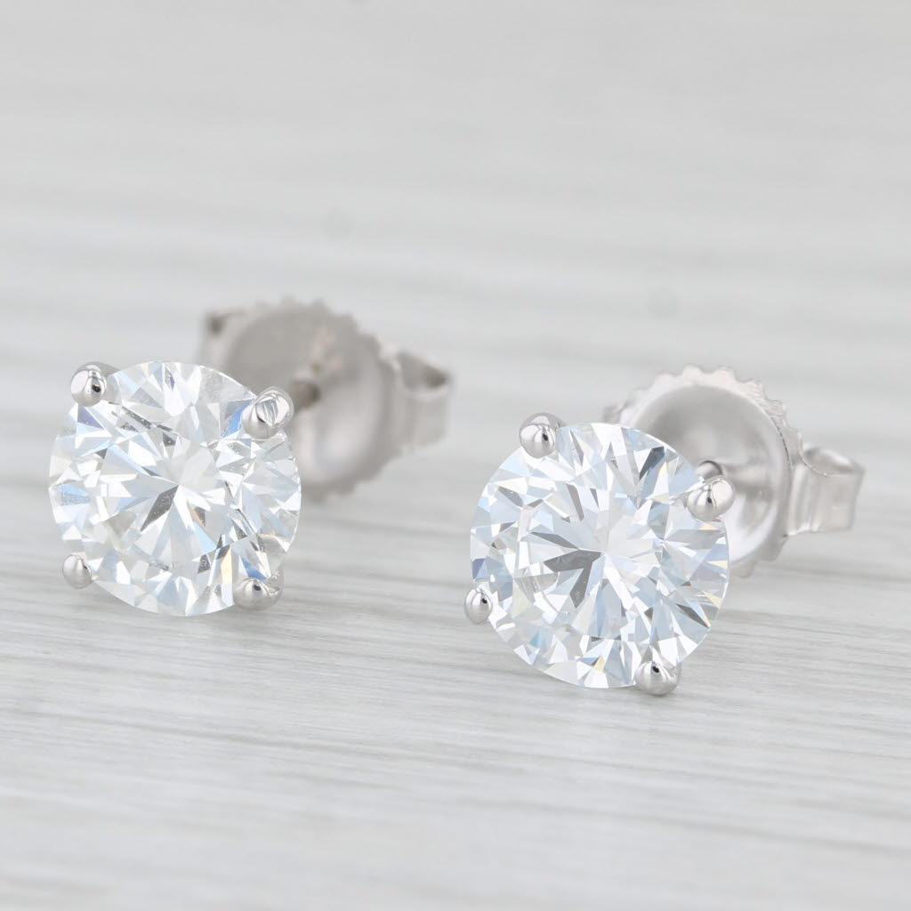 Light Gray New 3.02ctw Lab Created Diamond Stud Earrings 14k White Gold Round Solitaires