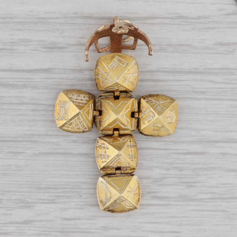Gray Antique Masonic Cross Orb Fob Charm 9ct Gold Silver Engraved Symbols Skull Stars