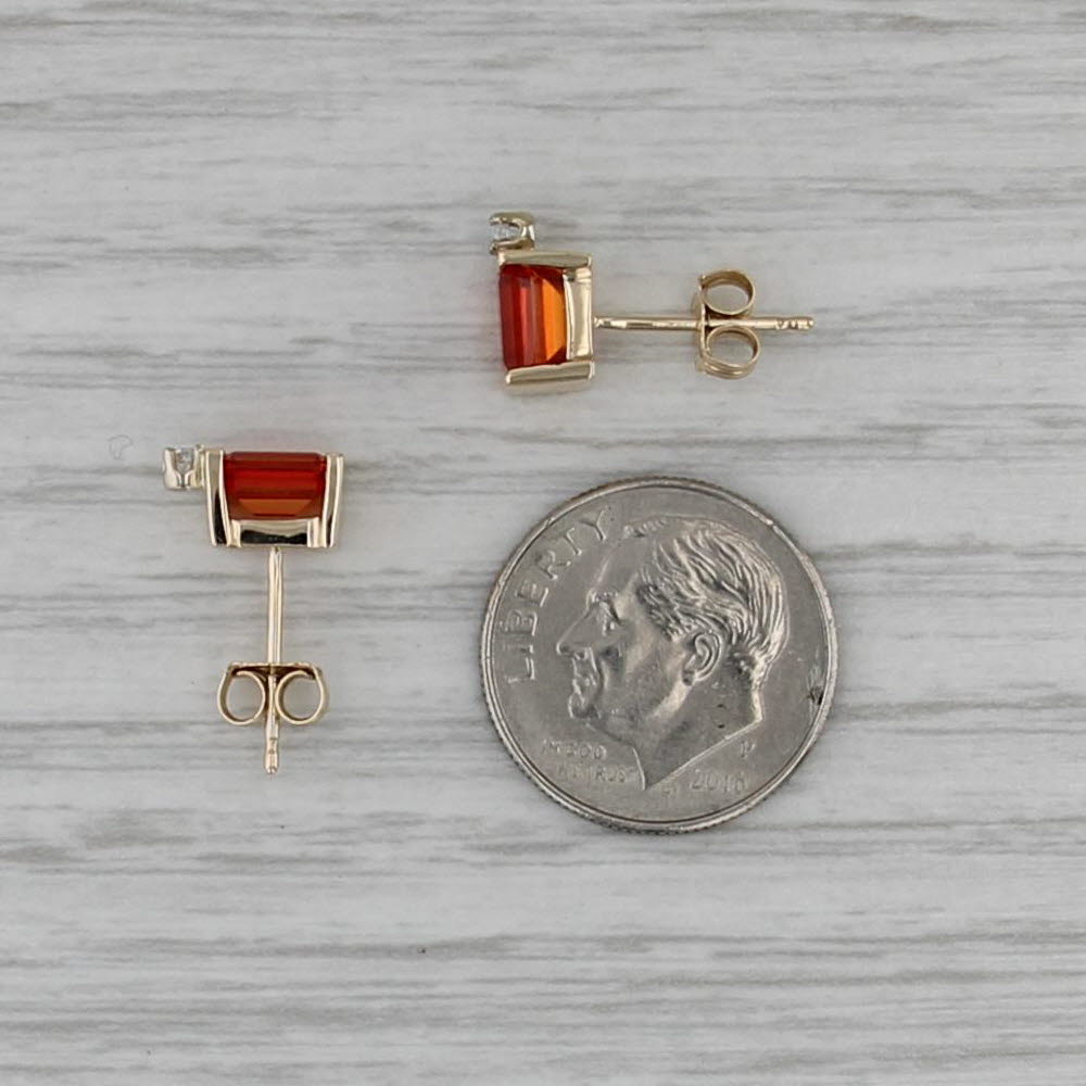 Lab Created Orange Sapphire Diamond Stud Earrings 14k Yellow Gold Studs