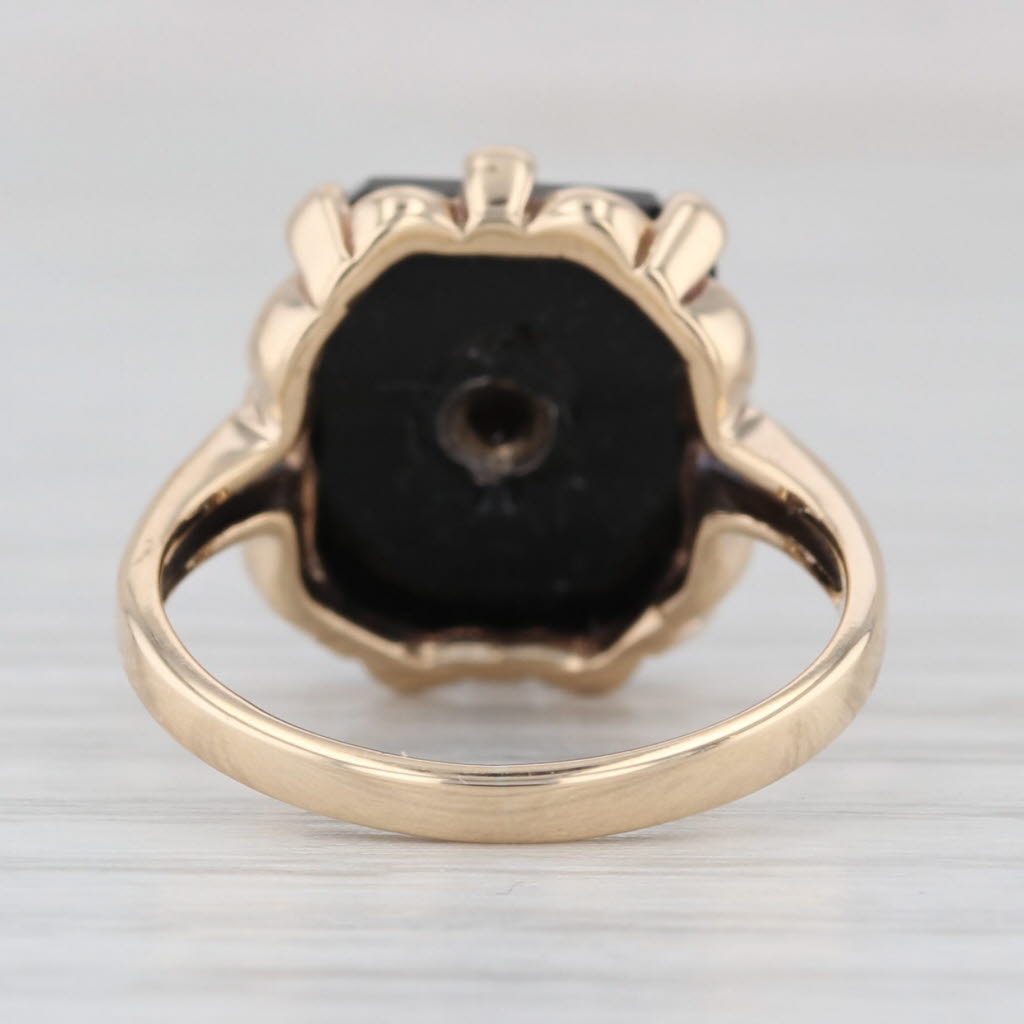 Vintage Diamond Onyx Signet Ring 10k Yellow Gold Size 5