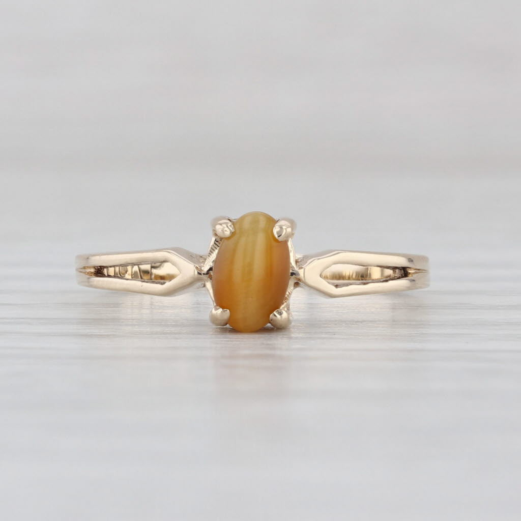 Tiger's Eye Cat's Eye Solitaire Ring 10k Yellow Gold Oval Cabochon Size 5.75