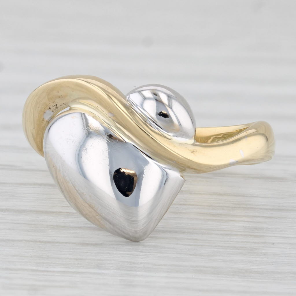 Light Gray Abstract Heart Ring 18k Yellow White Gold Size 8 Statement