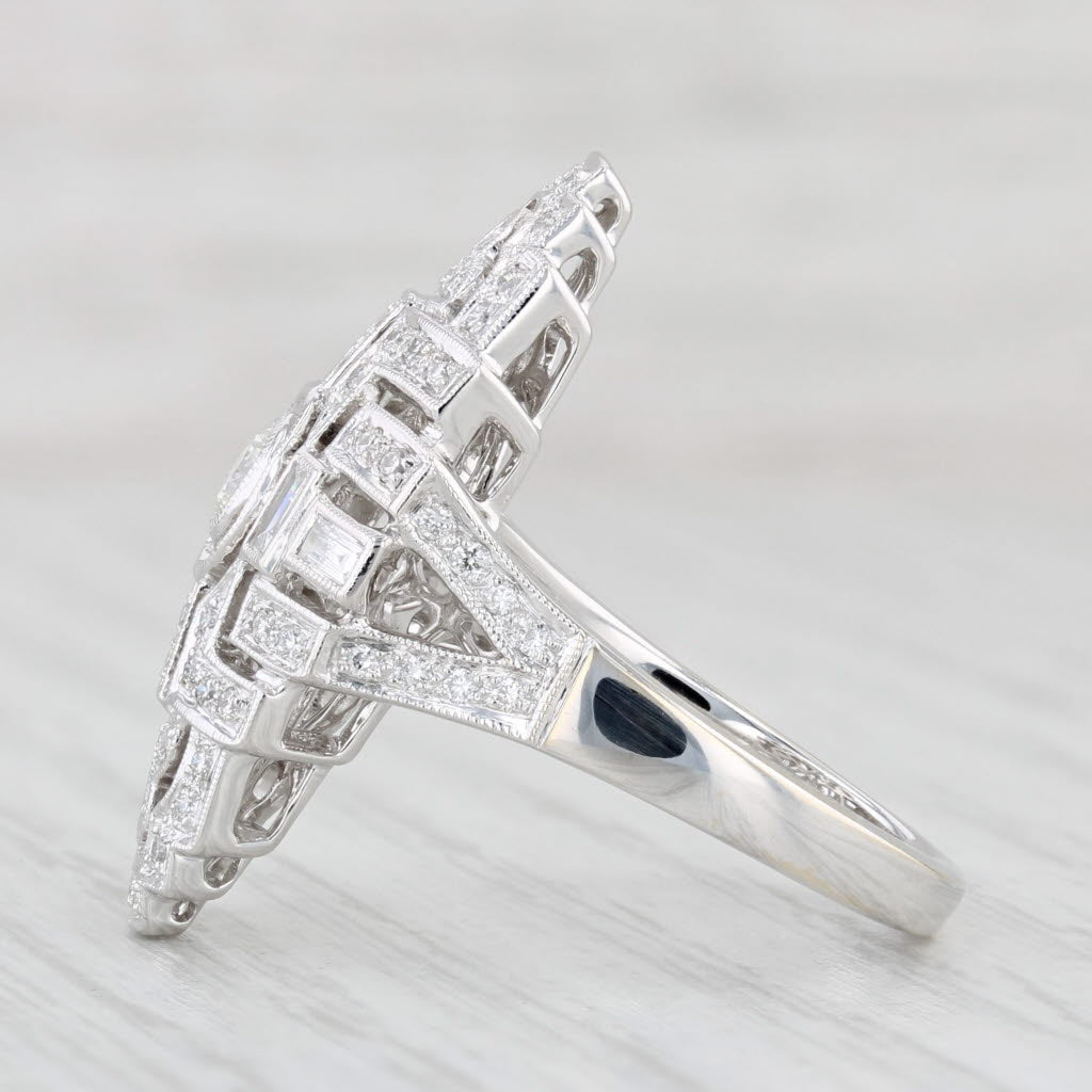 Light Gray New 0.72ctw Diamond Cocktail Ring 18k White Gold Art Deco Style Beverley K