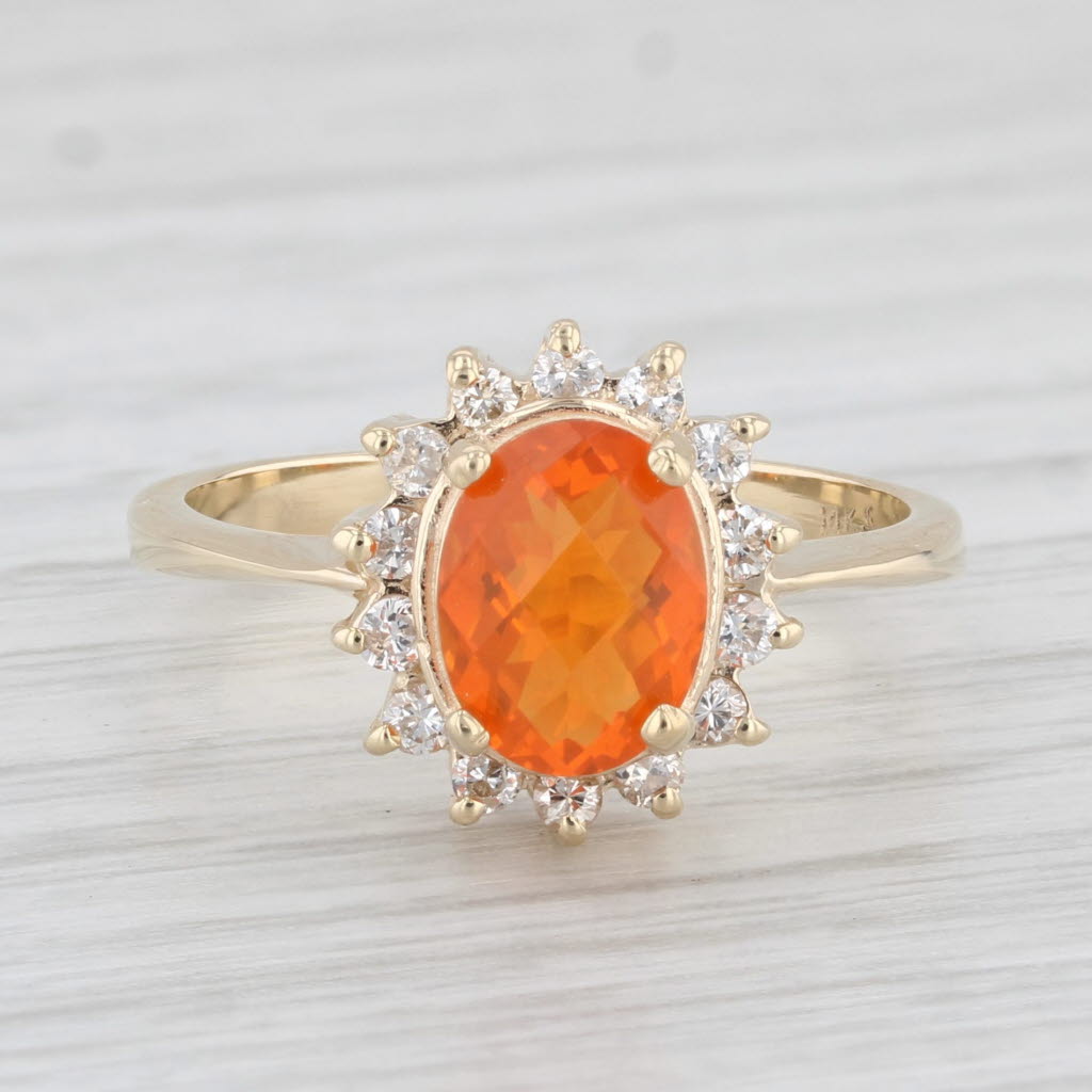 Light Gray 1-05ctw Orange Fire Opal Diamond Halo Ring14k Yellow Gold Size 7