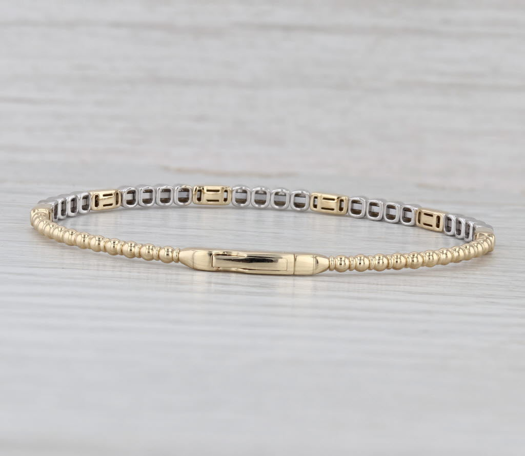 New 0.56ctw Diamond Bead Flexible Bangle Tennis Bracelet 14k Gold 6.5"