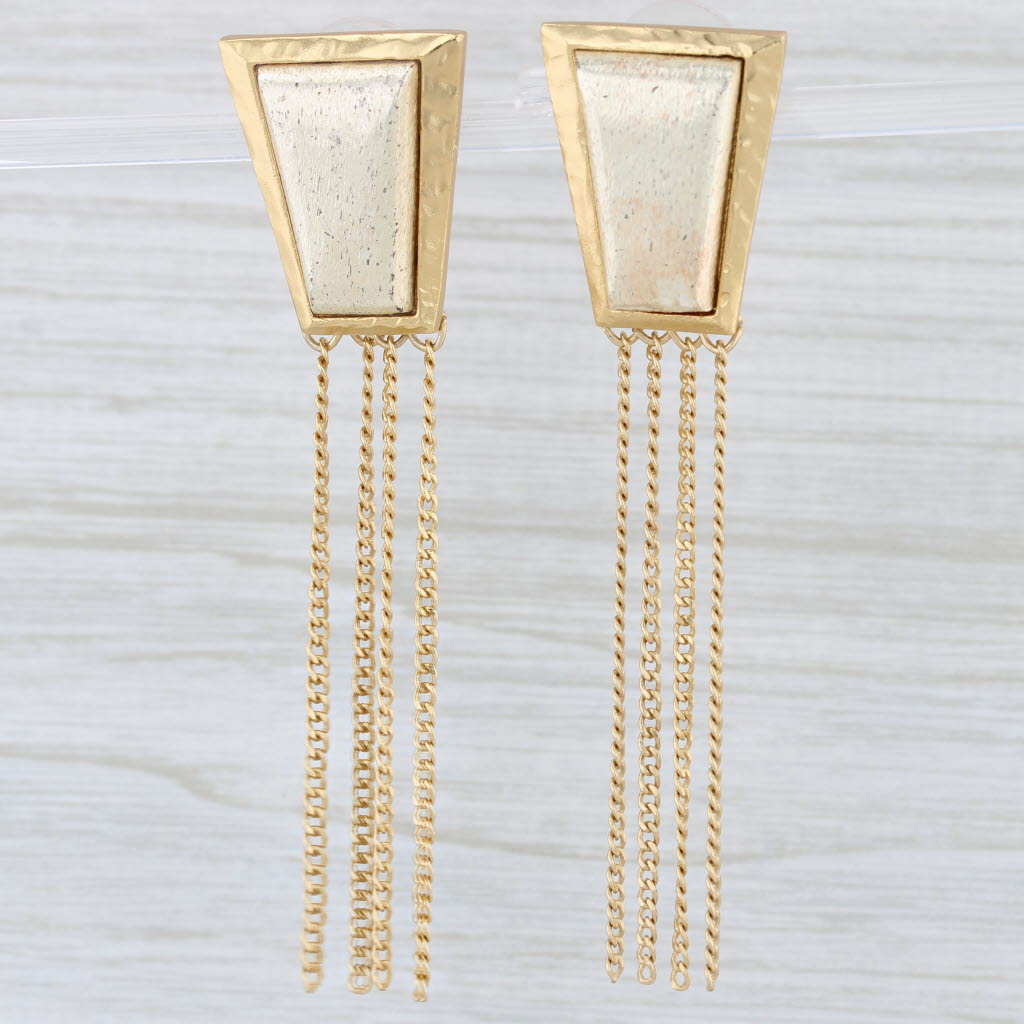 Light Gray New Stephanie Kantis Statement Fringe Dangle Earrings 2-Toned 24k Gold Plated