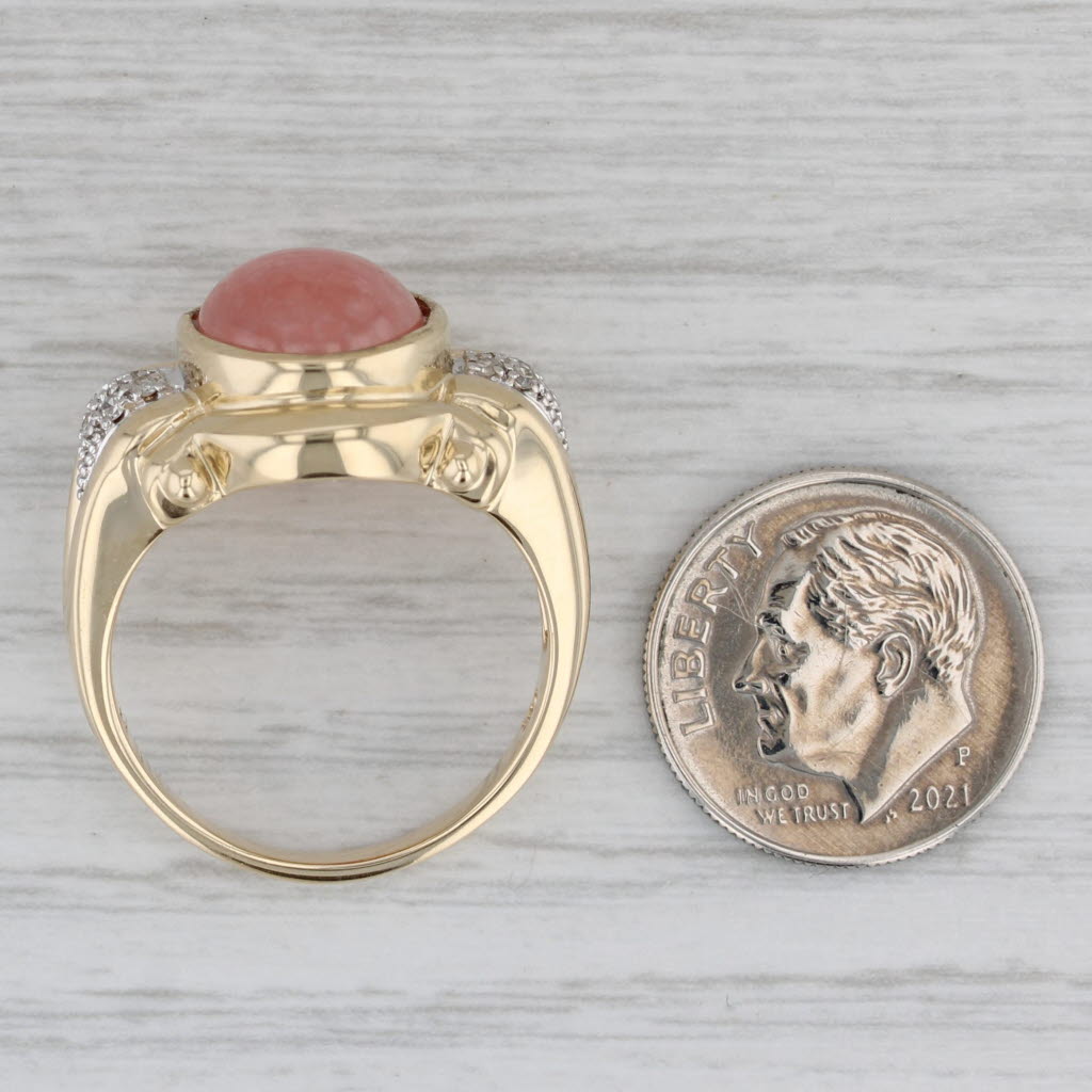 Gray Red Rhodochrosite Cabochon Diamond Ring 14k Yellow Gold Size 9.25