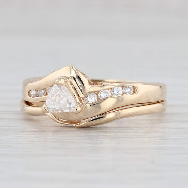 Light Gray 0.44ctw Trillion Diamond Engagement Ring Wedding Band Bridal Set 14k Gold